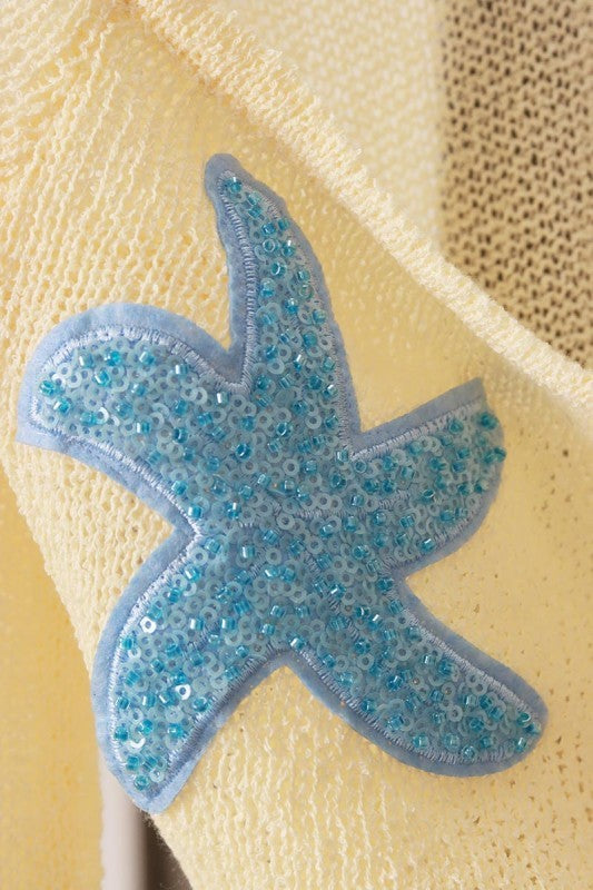 Embroidered Starfish on Seas Mini Off Shoulder Dress/Swimwear Coverup Dress