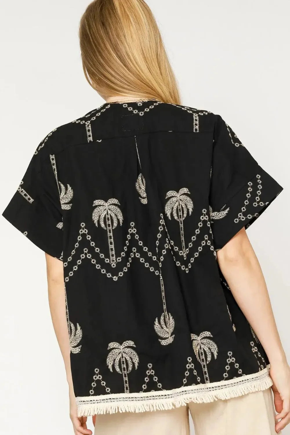 Umgee Embroidered Kimono with Open Front and Fringe