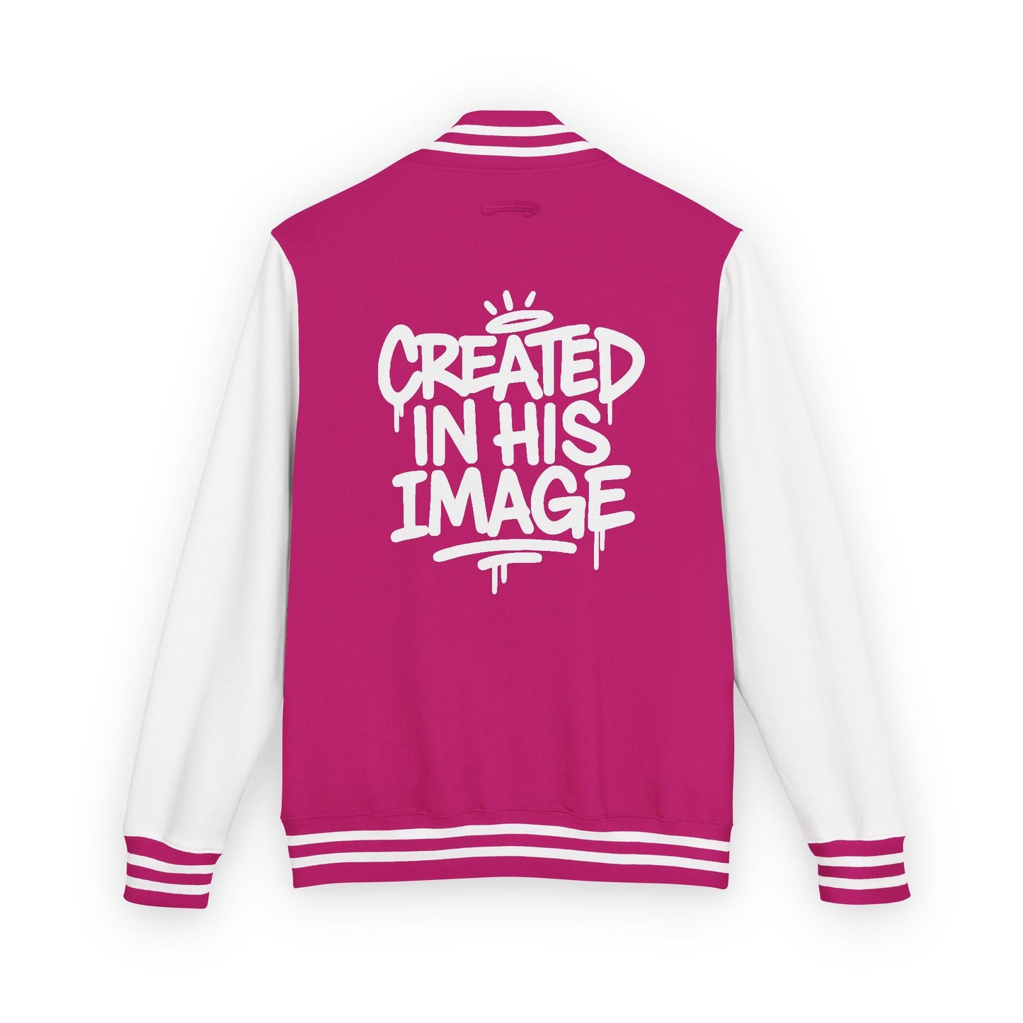 Created In His Image Varsity Jacket — White Edition Inspirational Letterman