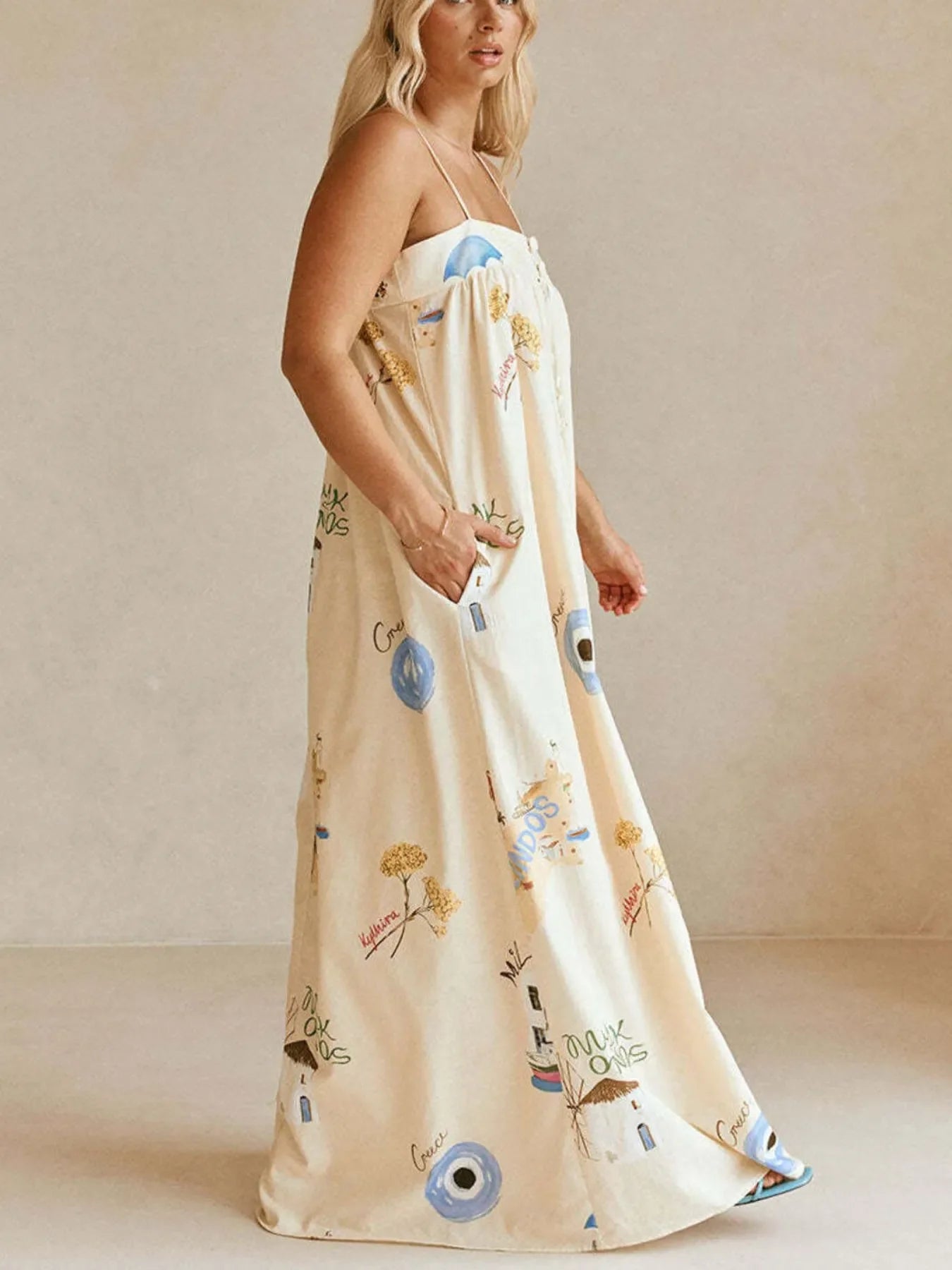 Bohemian Maxi Dress with Pockets - Stylish Cami Design