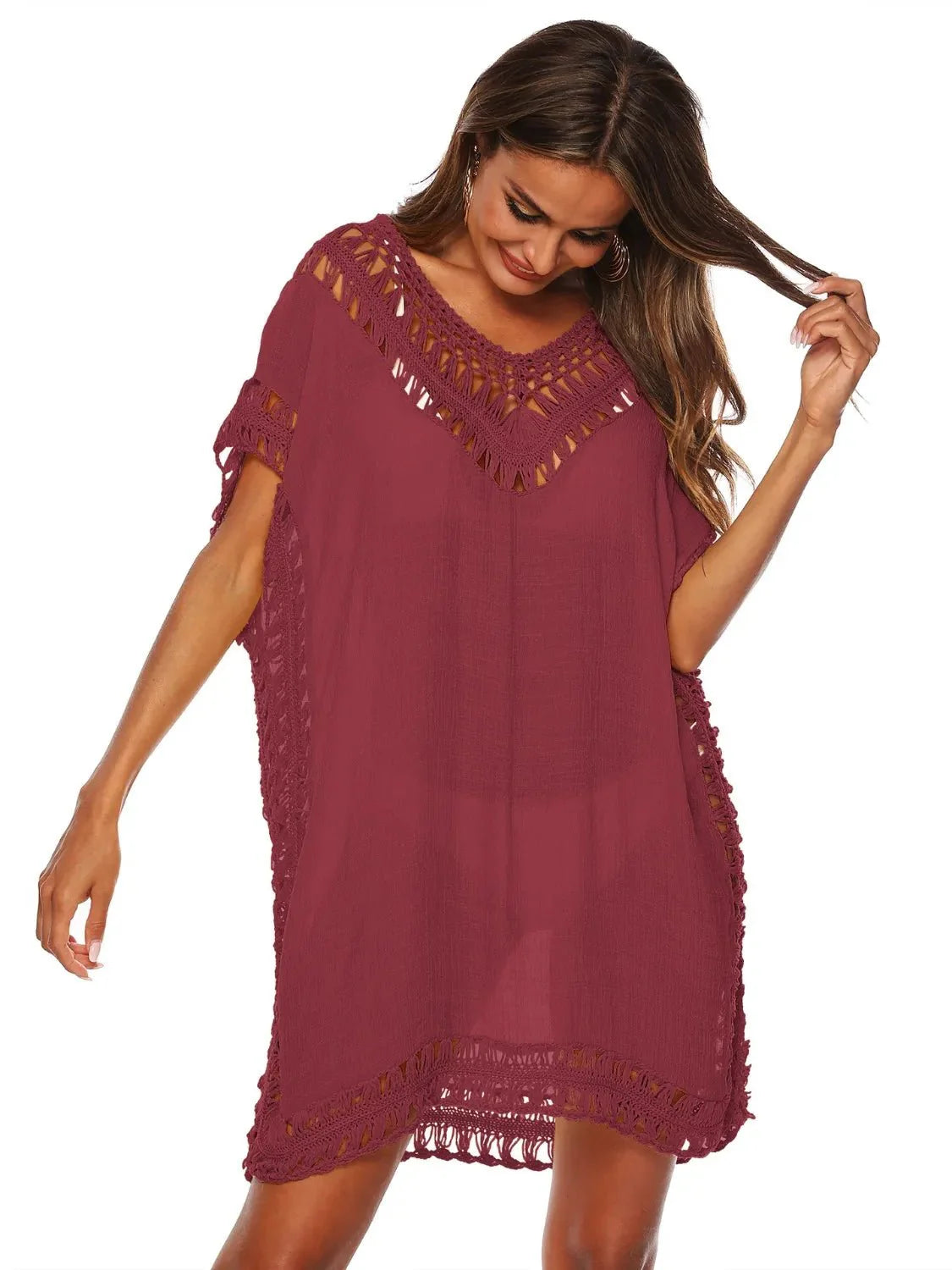 Bohemian Crochet Trim Beach Cover Up Dress - Embrace Boho Chic Style