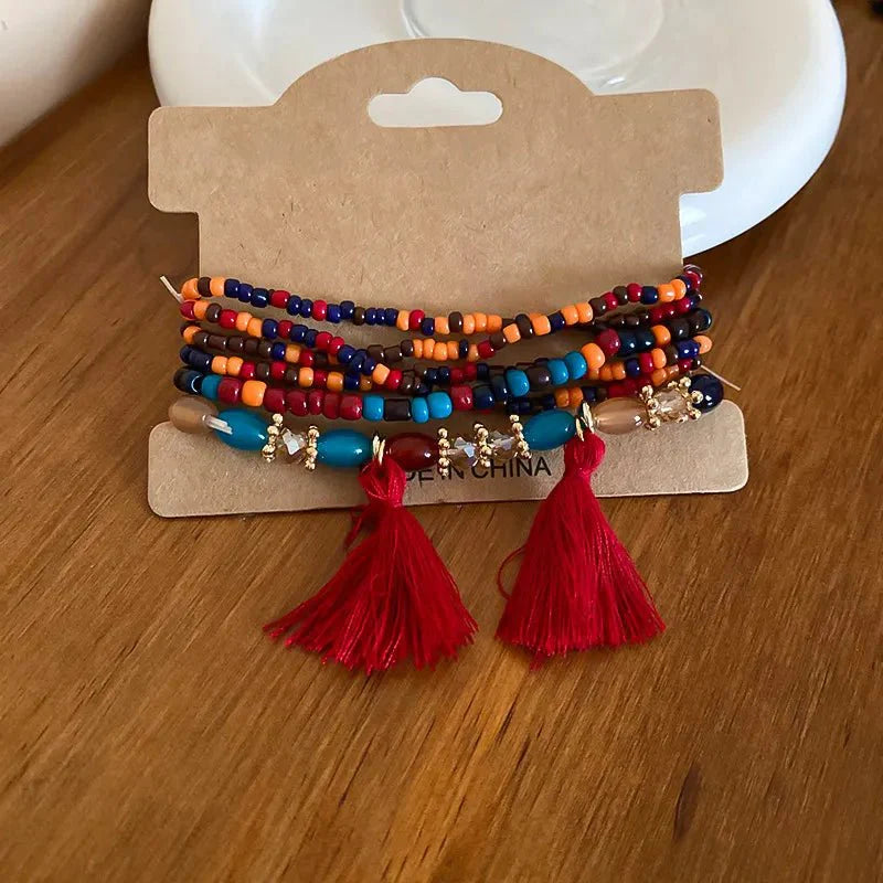 Boho Tassel Rice Bead Bracelet - Stylish Boho Tassel Bracelet for Every Occasion