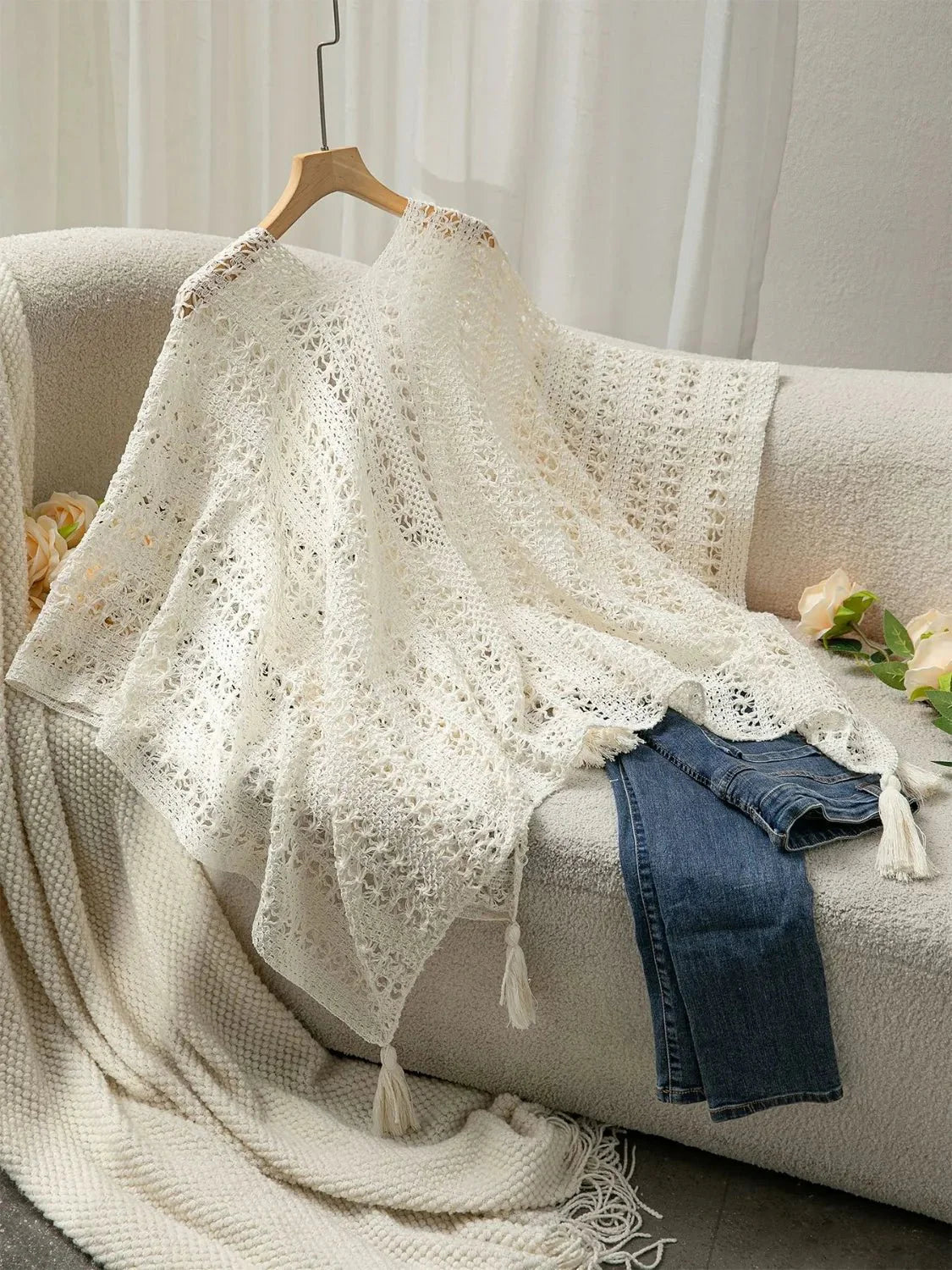 Openwork Tassel Open Front Knit Cover Up for Effortless Style