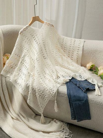Openwork Tassel Open Front Knit Cover Up for Effortless Style