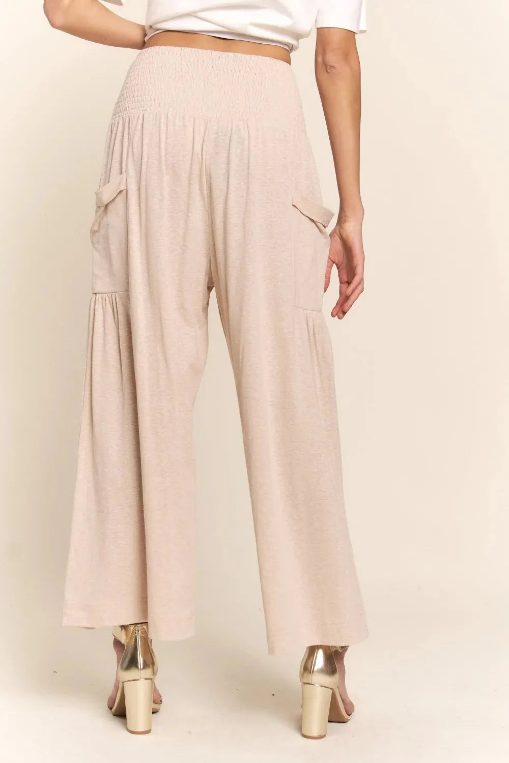 J.NNA Boho Wide Leg Pants with Smocked Waist and Pockets