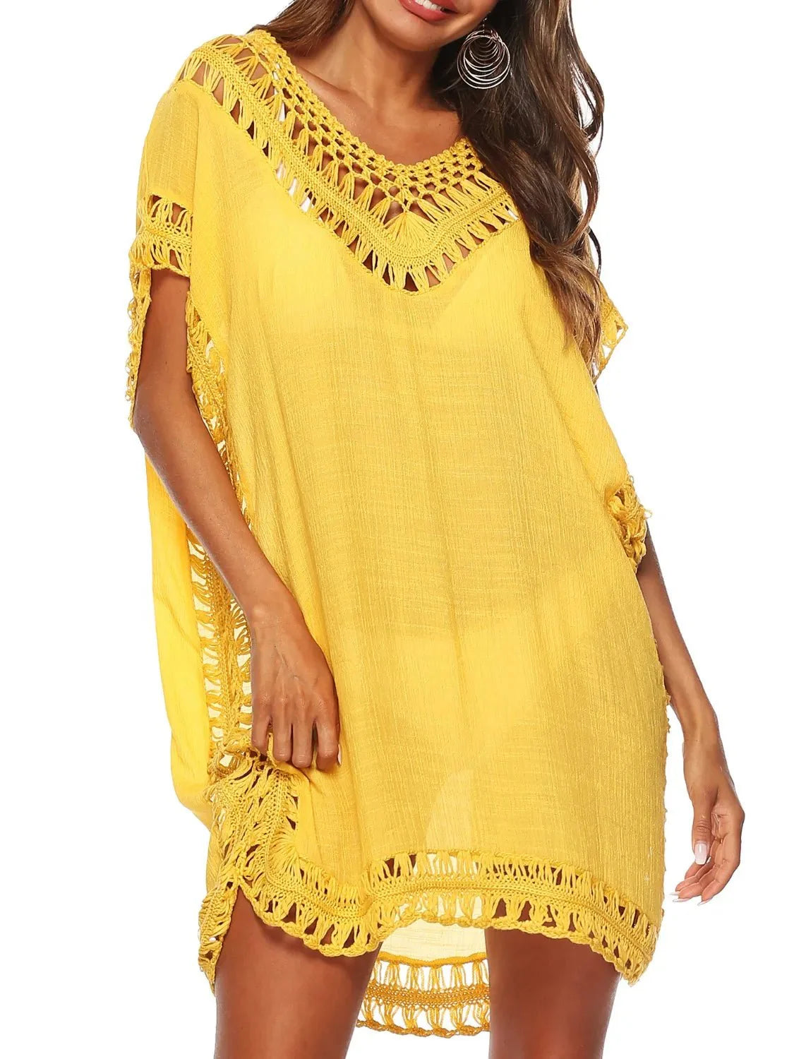 Bohemian Crochet Trim Beach Cover Up Dress - Embrace Boho Chic Style