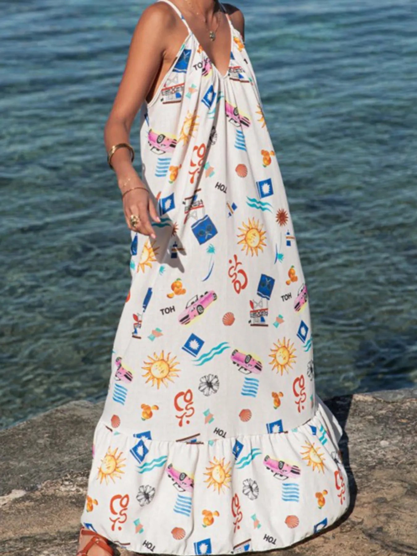 Printed V-Neck Summer Maxi Dress for Effortless Style and Comfort