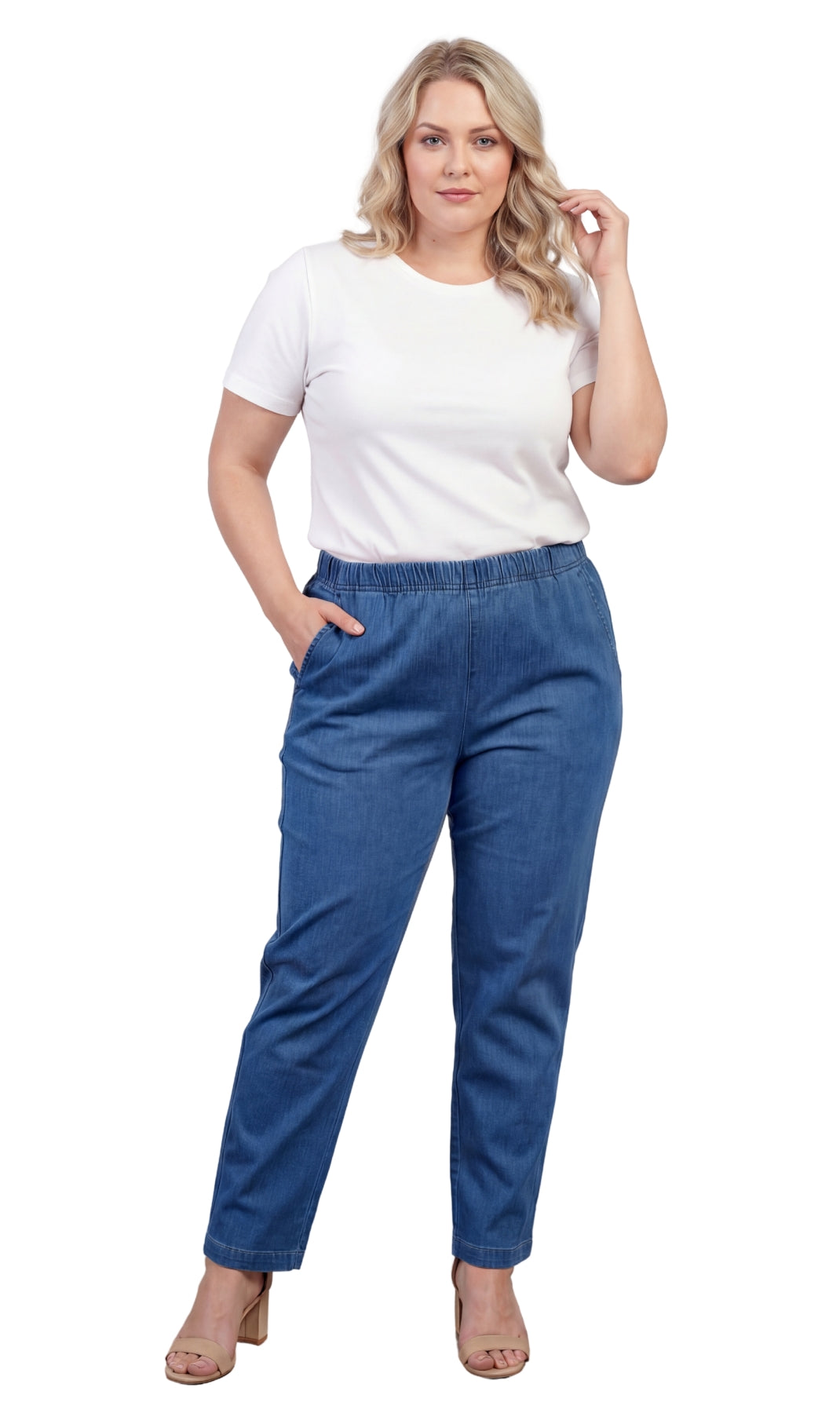 Women's Lightweight Pull-On Denim Jeans with Elastic Waist