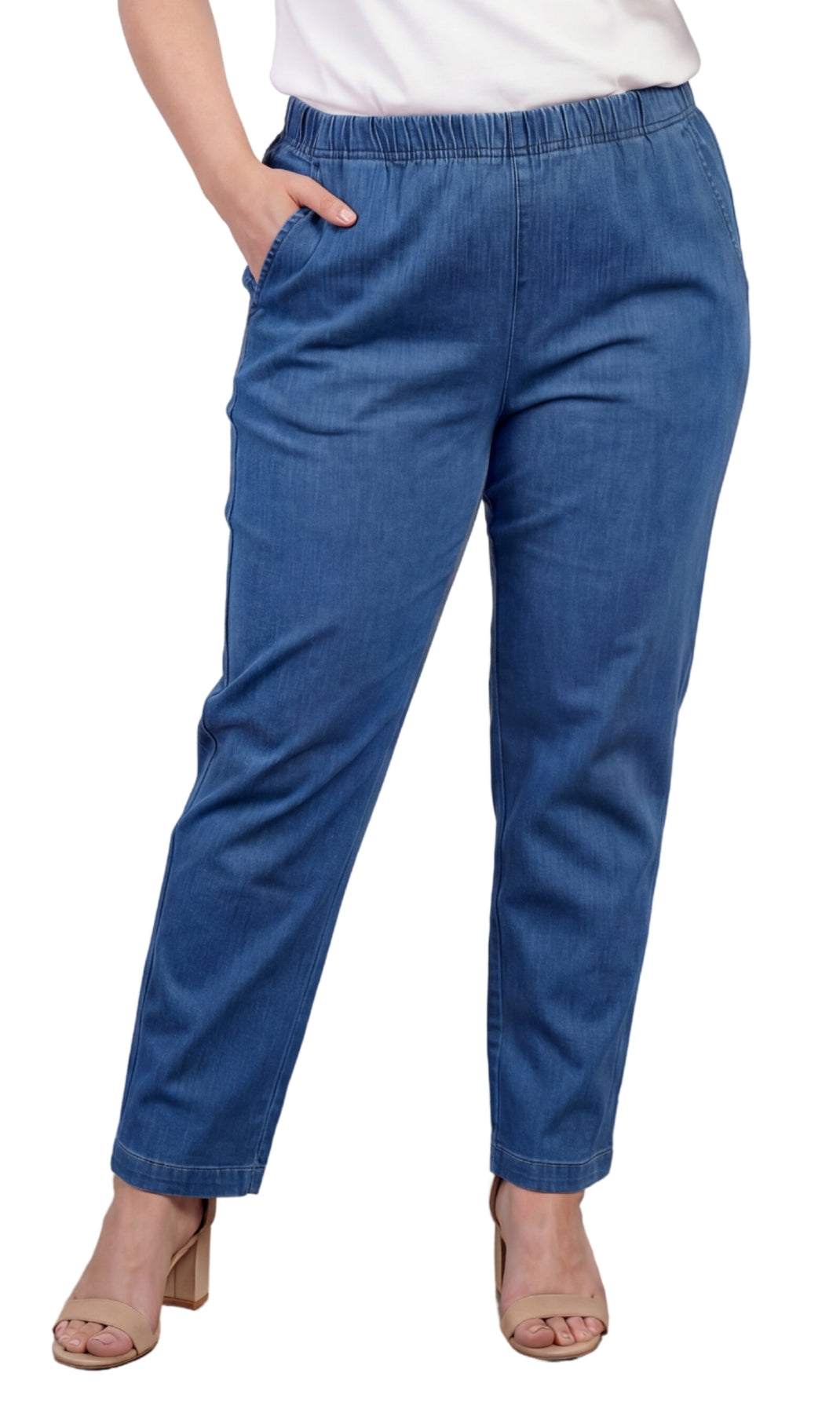 Women's Lightweight Pull-On Denim Jeans with Elastic Waist