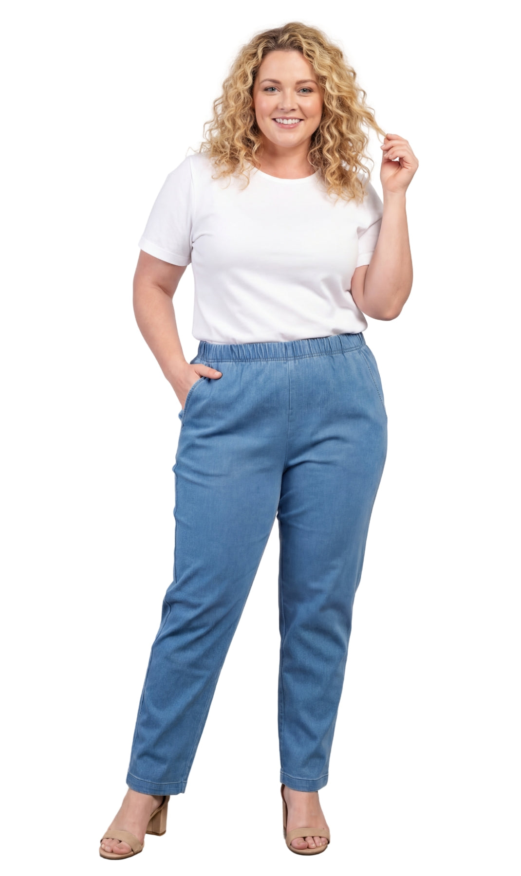 Women's Lightweight Pull-On Denim Jeans with Elastic Waist