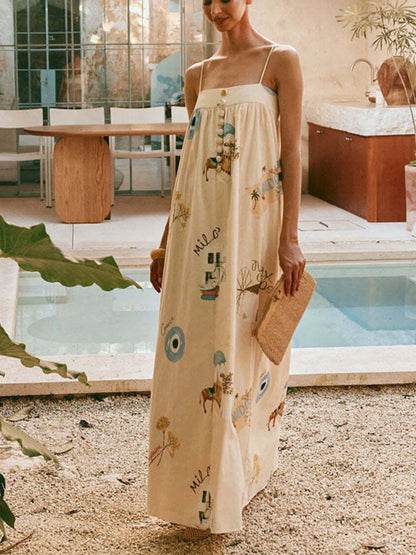 Bohemian Maxi Dress with Pockets - Stylish Cami Design