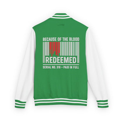 Redeemed Varsity Jacket — Because of the Blood Inspirational Letterman