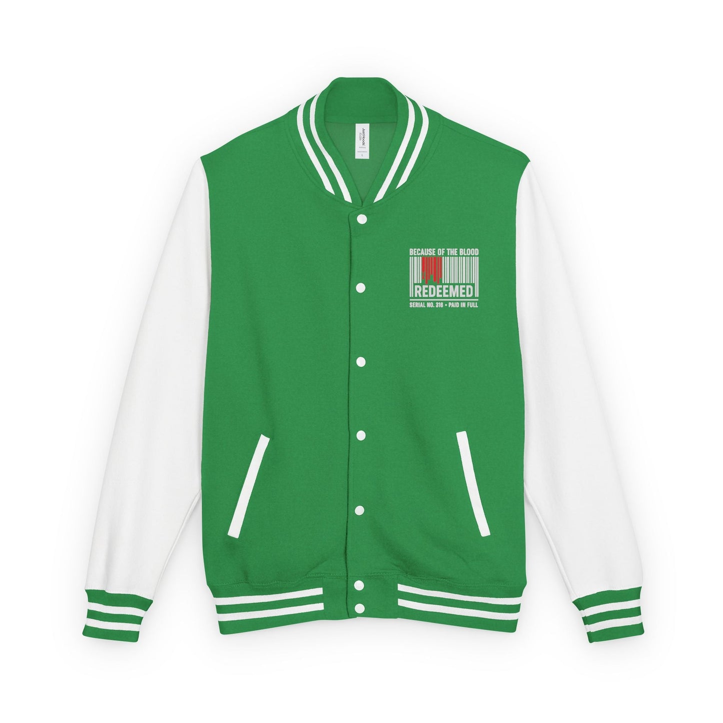 Redeemed Varsity Jacket — Because of the Blood Inspirational Letterman