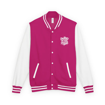 Created In His Image Varsity Jacket — White Edition Inspirational Letterman