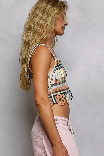 Cutout Flower Crochet Cami with Dangle Detail for Stylish Summer Look