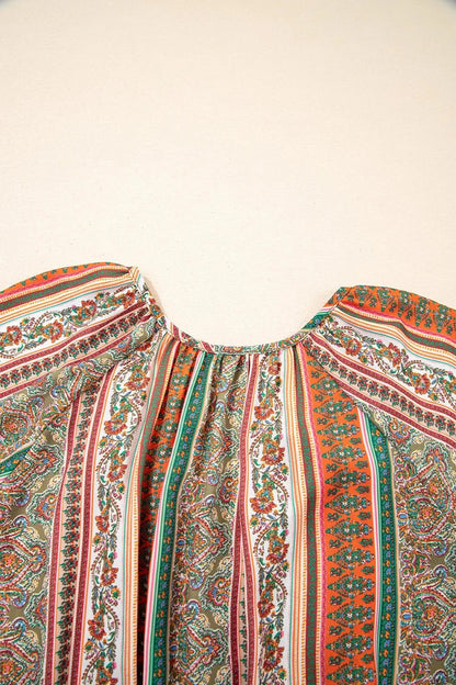 Bohemian Floral Dress with Buttoned V Neck and Ruffle Tiered Design