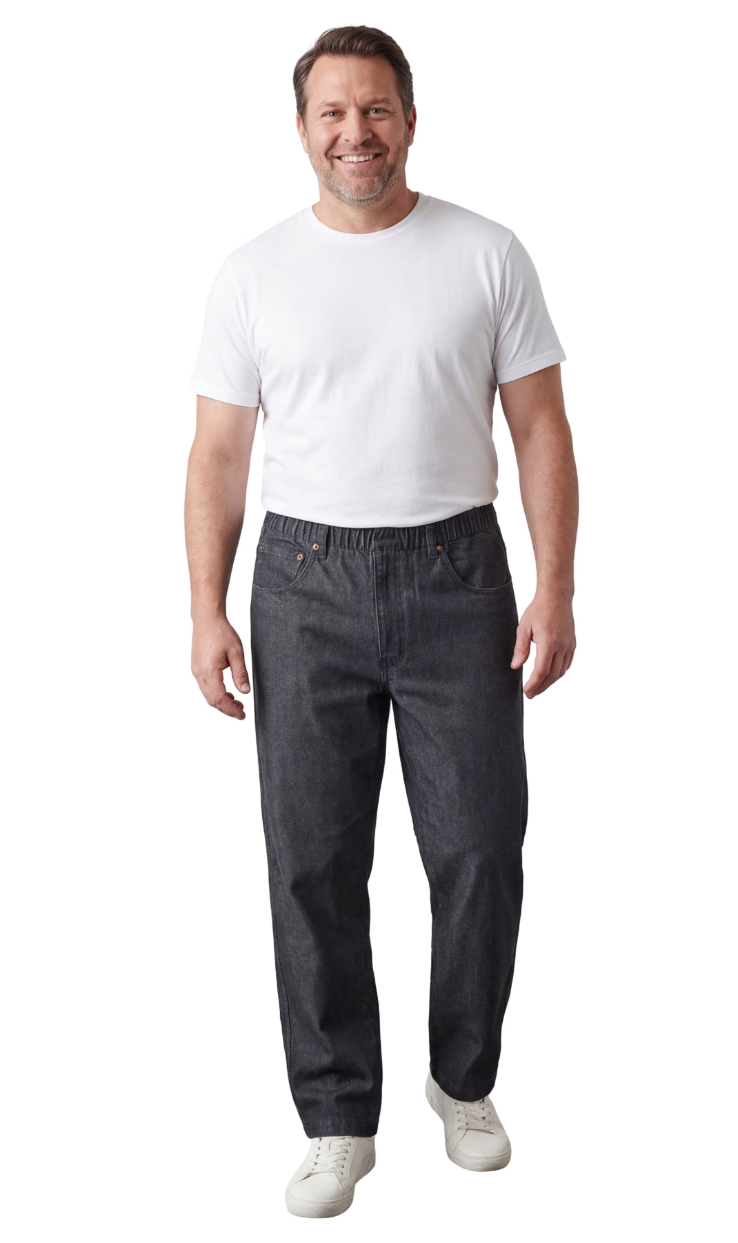 Men’s Lightweight Casual Elastic Waist Pull-On Jeans – Denim & Twill Pants with Easy Fit