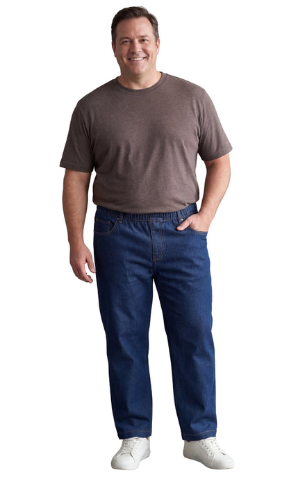 Men’s Lightweight Casual Elastic Waist Pull-On Jeans – Denim & Twill Pants with Easy Fit