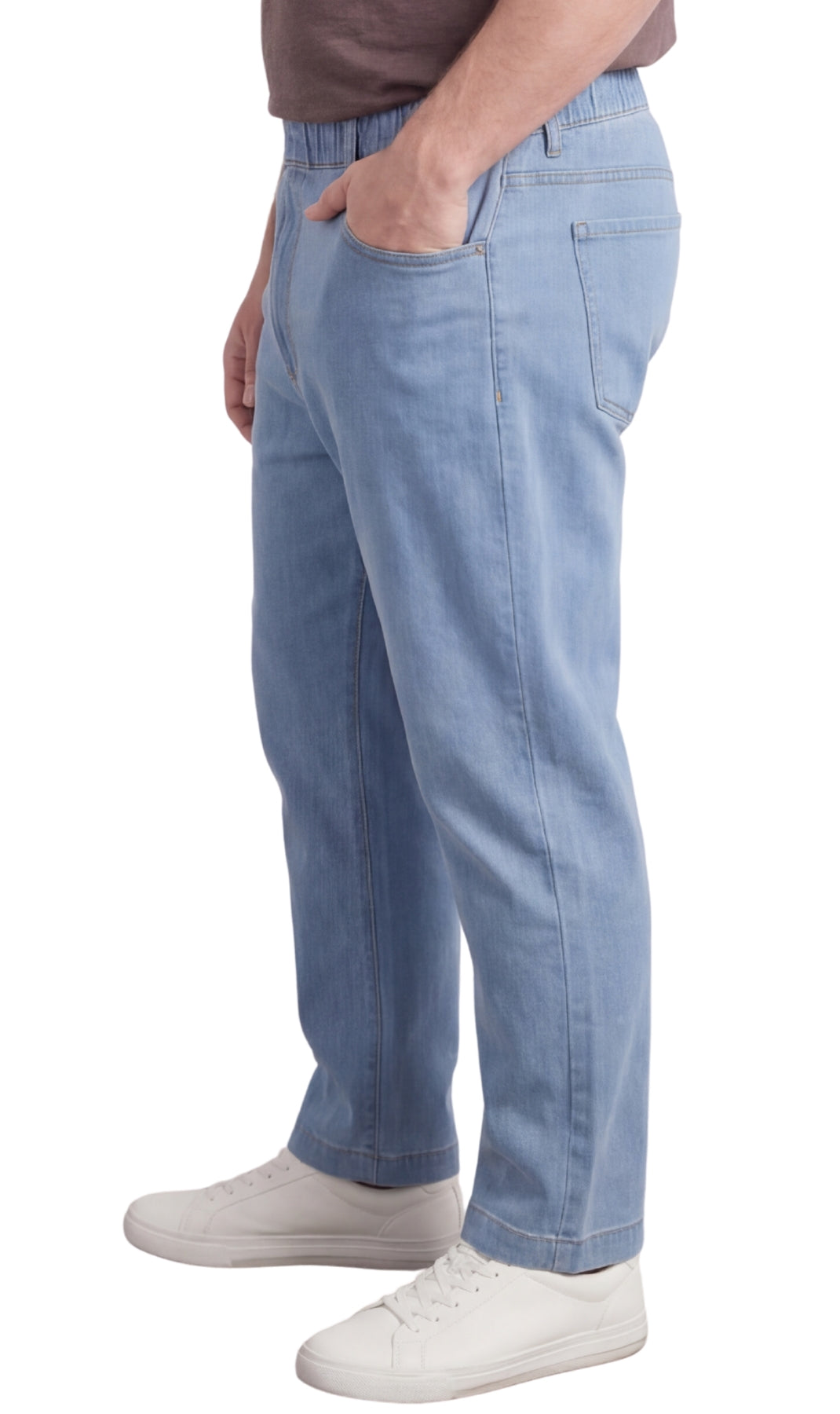 Men’s Lightweight Casual Elastic Waist Pull-On Jeans – Denim & Twill Pants with Easy Fit