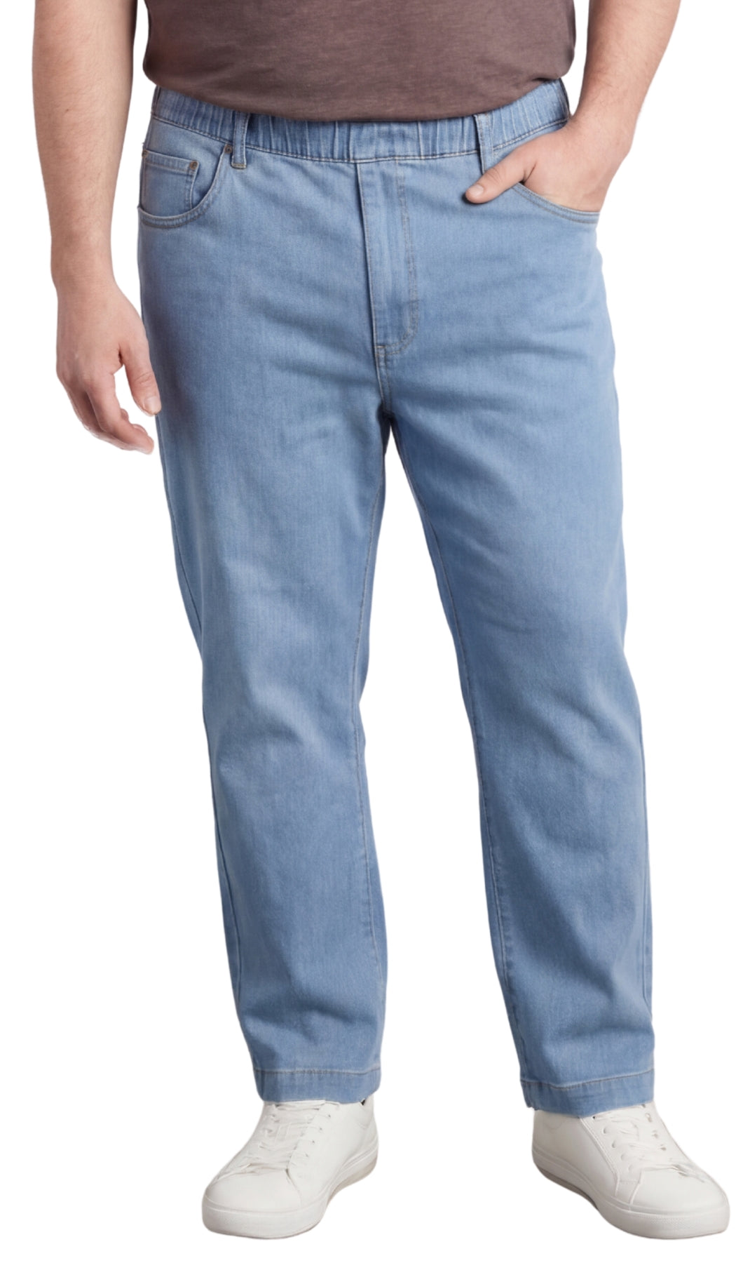 Men’s Lightweight Casual Elastic Waist Pull-On Jeans – Denim & Twill Pants with Easy Fit
