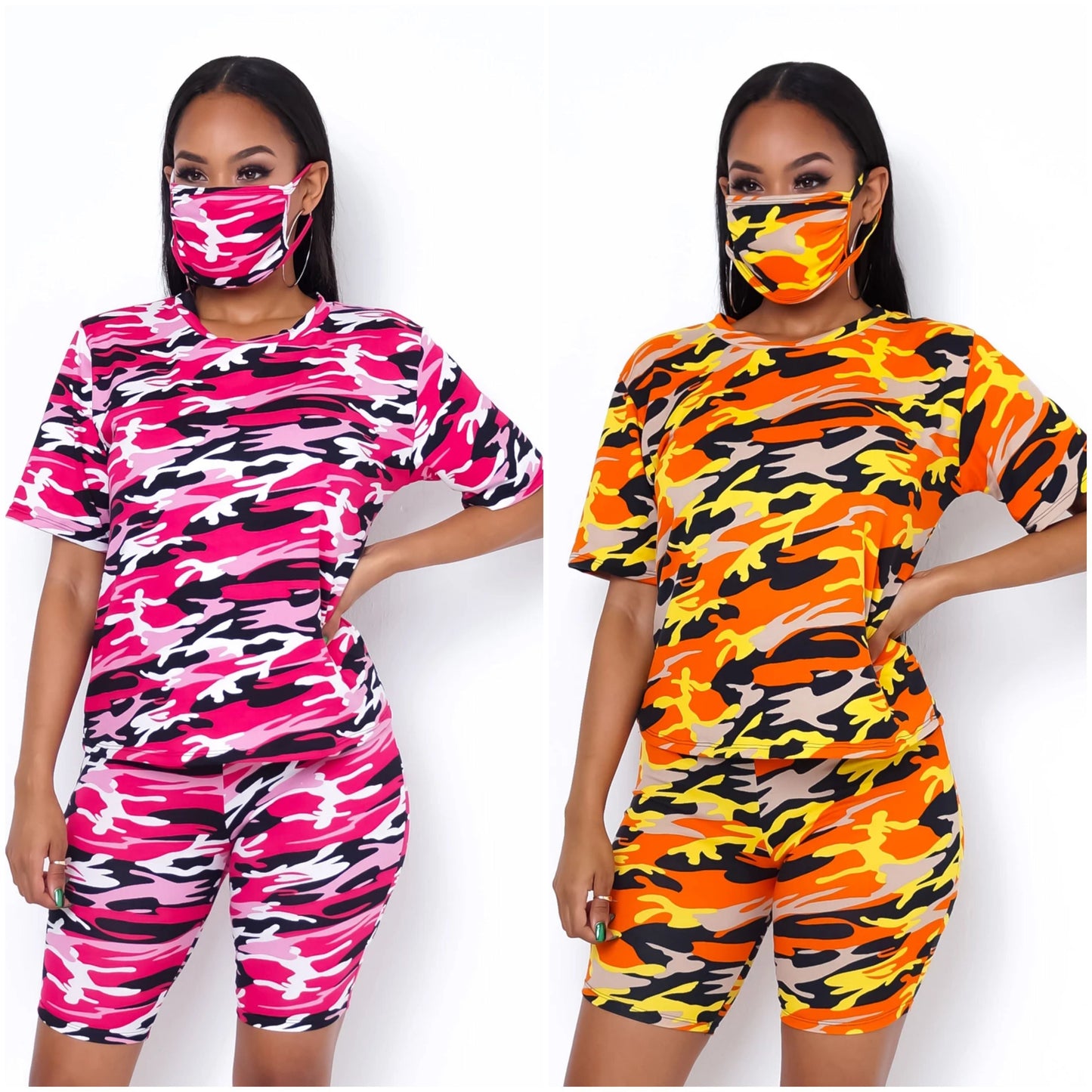 3-Piece Camo Biker Shorts Set