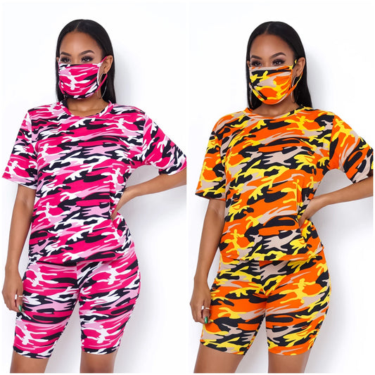 3-Piece Camo Biker Shorts Set