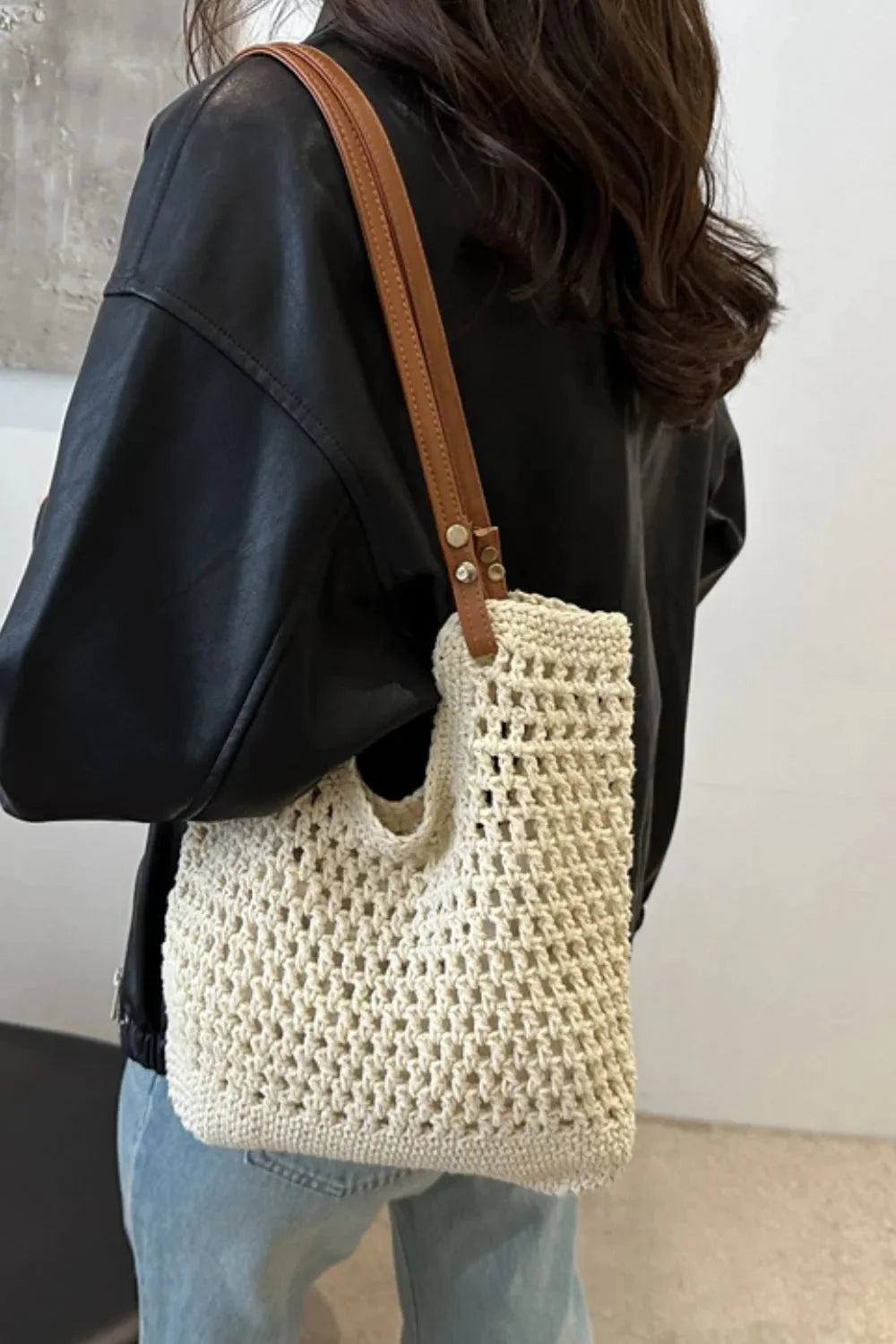 Openwork Woven Tote Bag - Stylish and Versatile Eco-Friendly Accessory