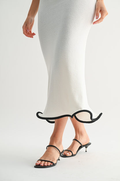 Black Bottom Trimmed White Halter Dress