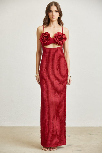 All My Love 3D Rose Maxi Dress- Red