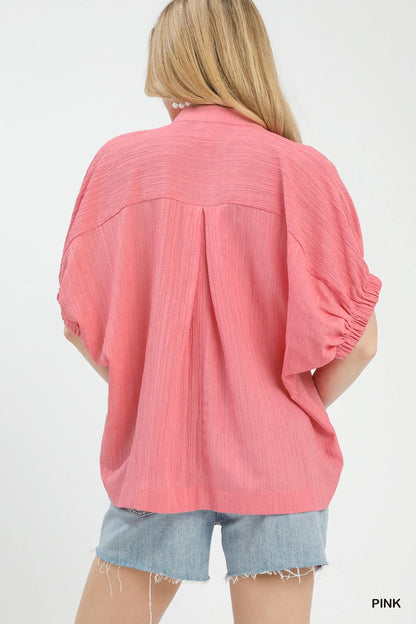 Umgee Textured V-Neck Blouse