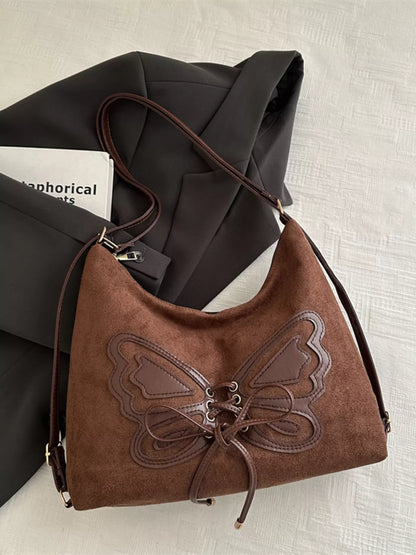 Butterfly Decor Shoulder Bag with Lace-Up Design