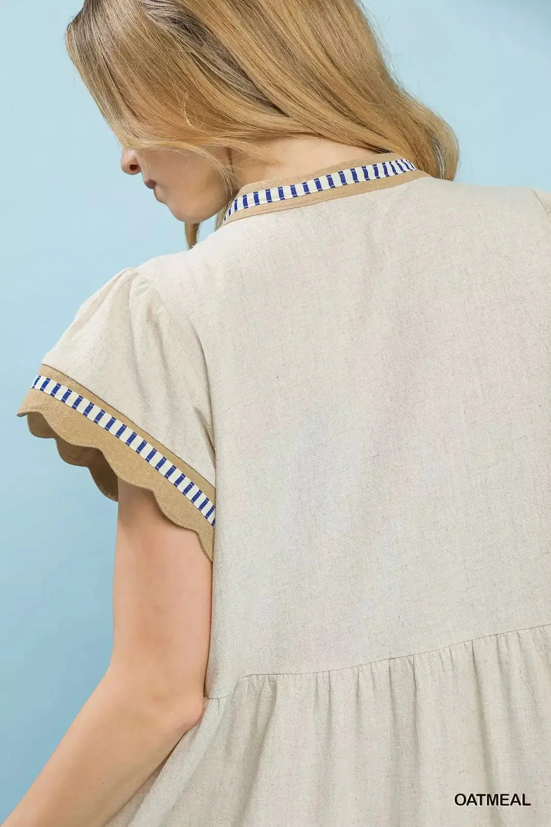 Umgee Linen Color Block Flutter Sleeve Dress