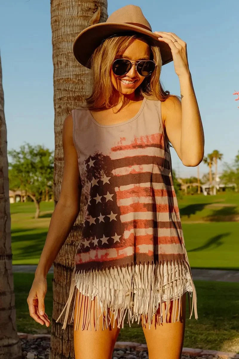 BiBi American Flag Knit Sleeveless Top for Patriotic Style