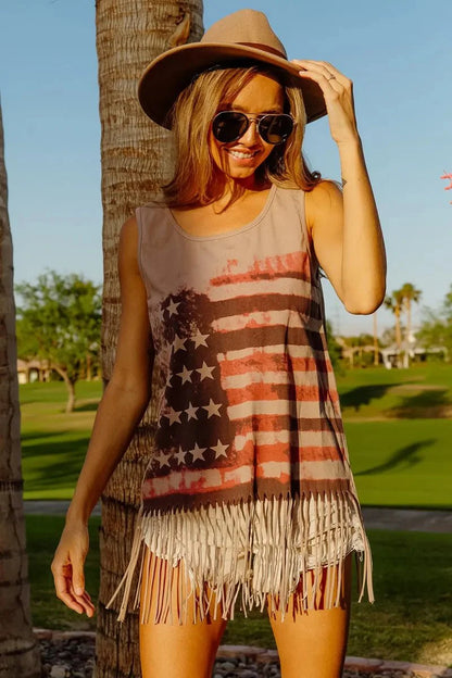 BiBi American Flag Knit Sleeveless Top for Patriotic Style