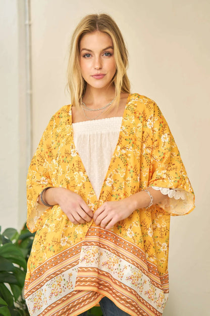 Davi & Dani Floral Kimono Cover Up - Short Sleeve Loose Fit