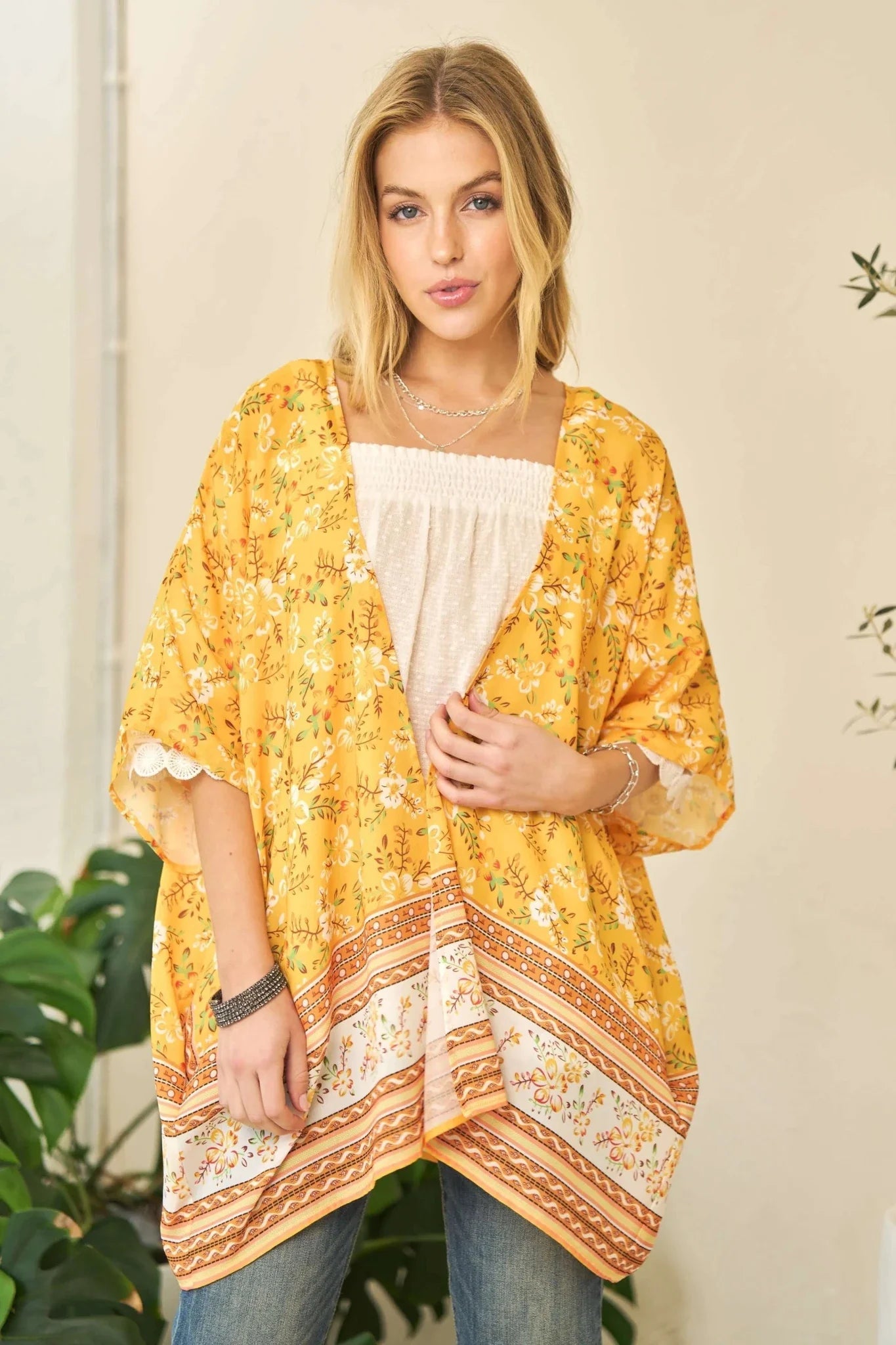 Davi & Dani Floral Kimono Cover Up - Short Sleeve Loose Fit