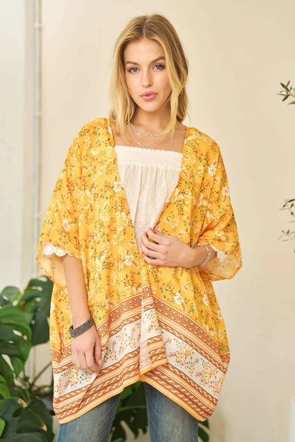 Davi & Dani Floral Kimono Cover Up - Short Sleeve Loose Fit
