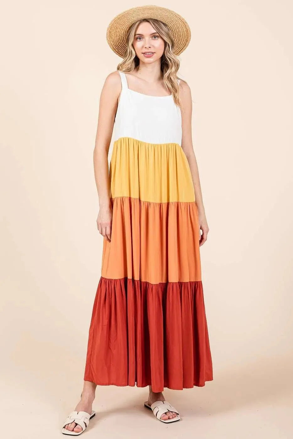 Mittoshop Color Block Maxi Dress - Tiered Pull-On Design