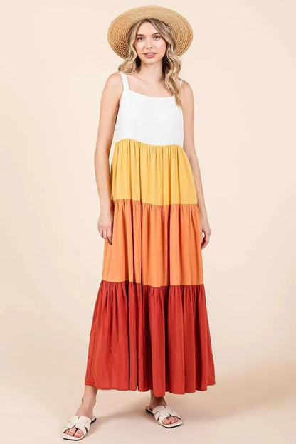 Mittoshop Color Block Maxi Dress - Tiered Pull-On Design