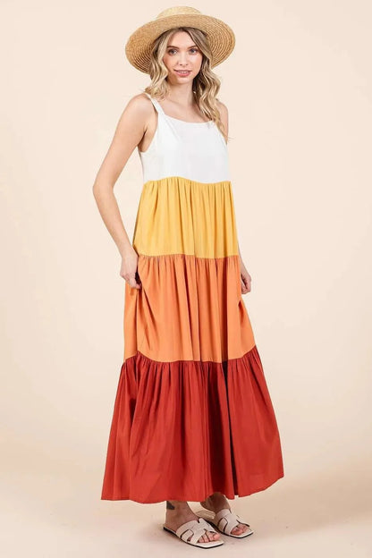 Mittoshop Color Block Maxi Dress - Tiered Pull-On Design