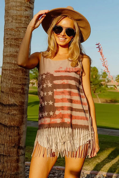 BiBi American Flag Knit Sleeveless Top for Patriotic Style