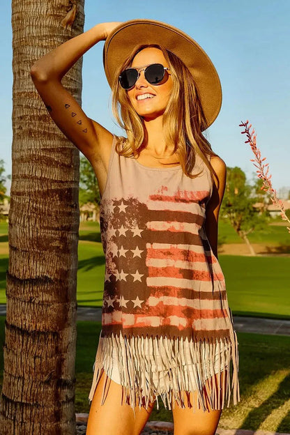 BiBi American Flag Knit Sleeveless Top for Patriotic Style