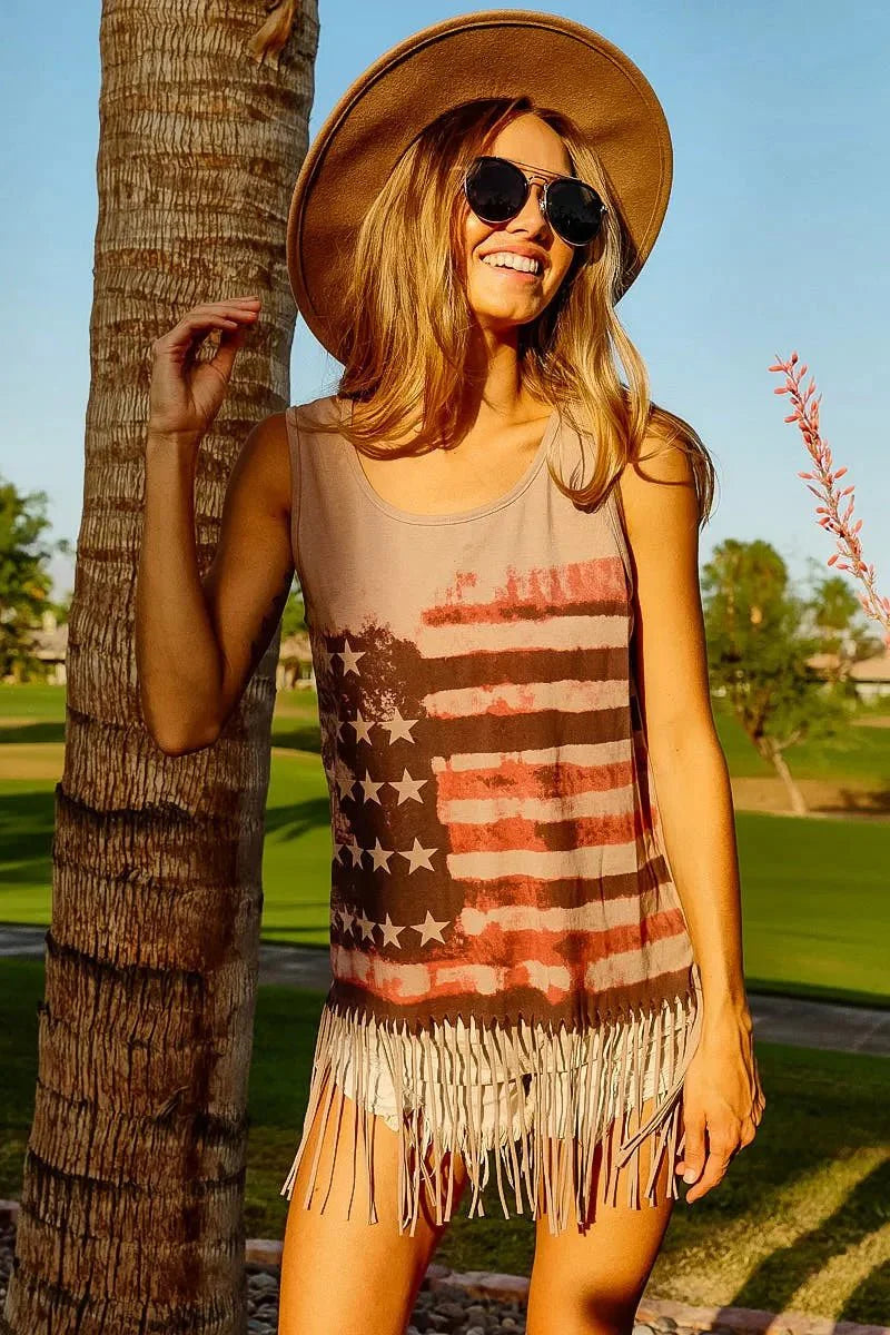 BiBi American Flag Knit Sleeveless Top for Patriotic Style
