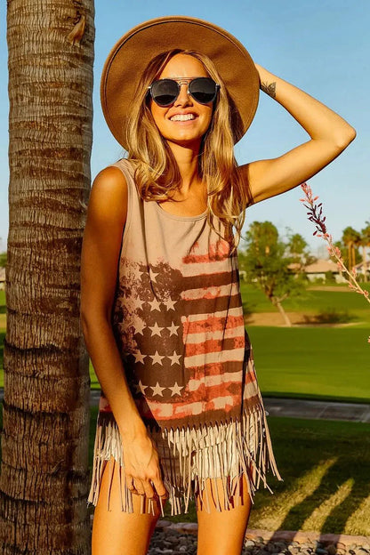 BiBi American Flag Knit Sleeveless Top for Patriotic Style