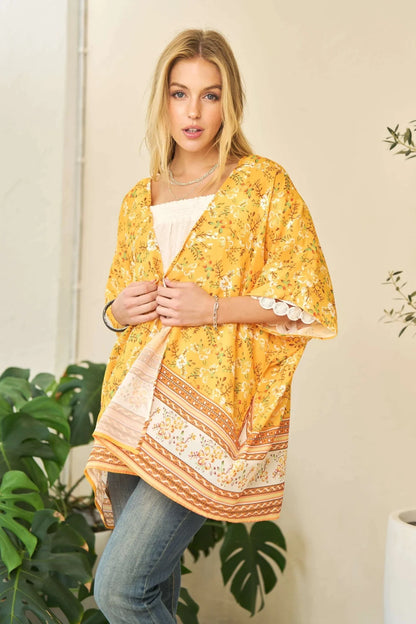 Davi & Dani Floral Kimono Cover Up - Short Sleeve Loose Fit