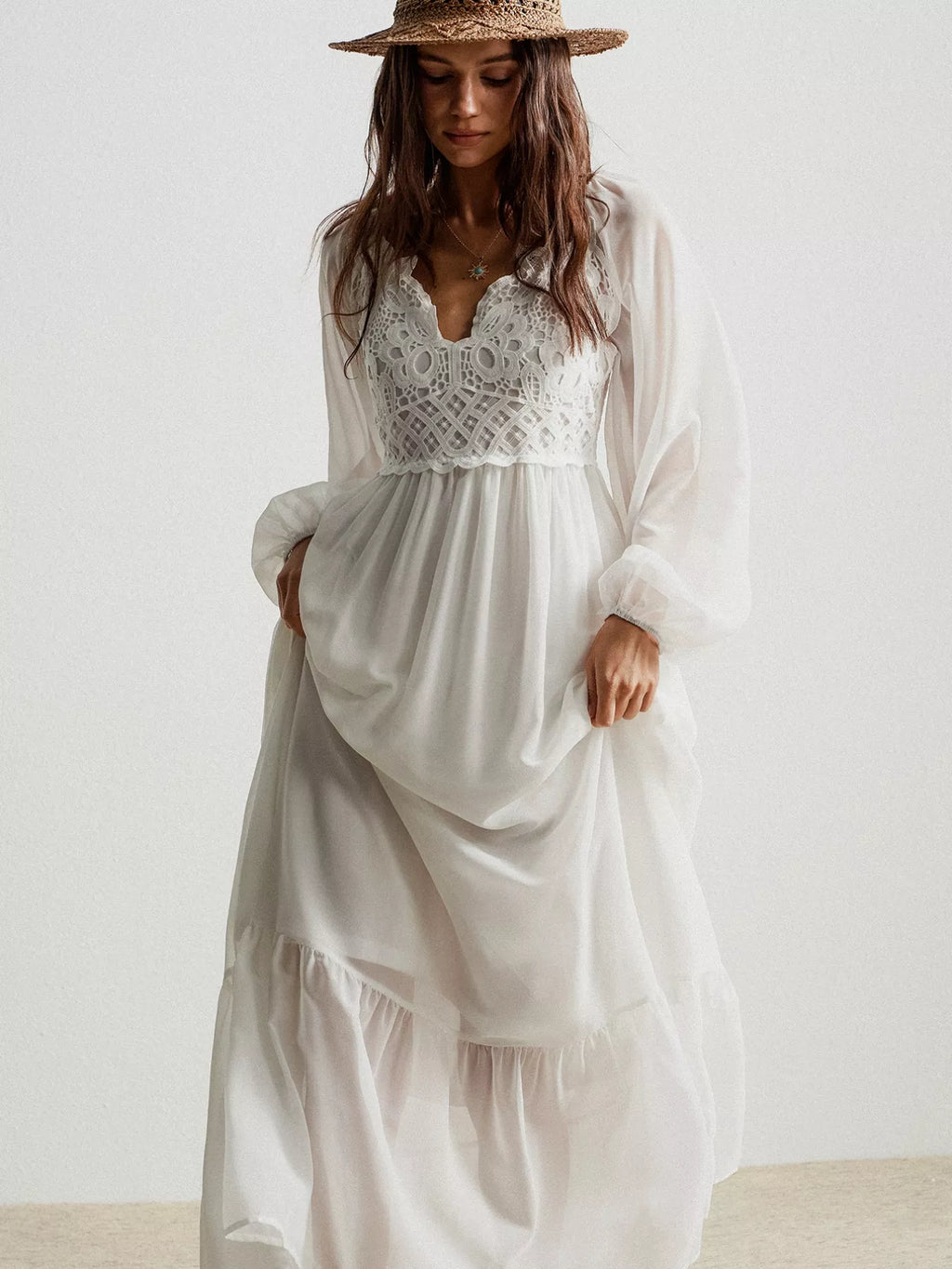 Boho Crochet Lace Maxi Dress for Effortless Style and Grace
