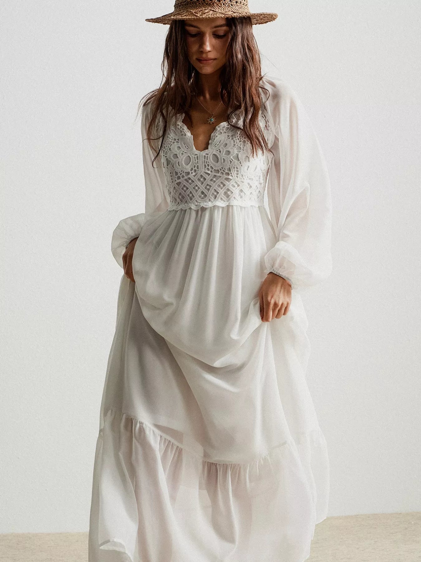 Boho Crochet Lace Maxi Dress for Effortless Style and Grace