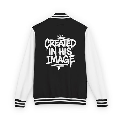 Created In His Image Varsity Jacket — White Edition Inspirational Letterman