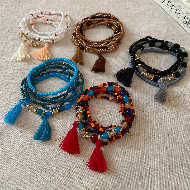 Boho Tassel Rice Bead Bracelet - Stylish Boho Tassel Bracelet for Every Occasion