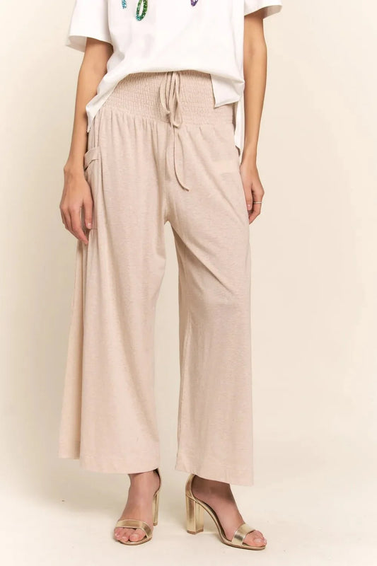 J.NNA Boho Wide Leg Pants with Smocked Waist and Pockets
